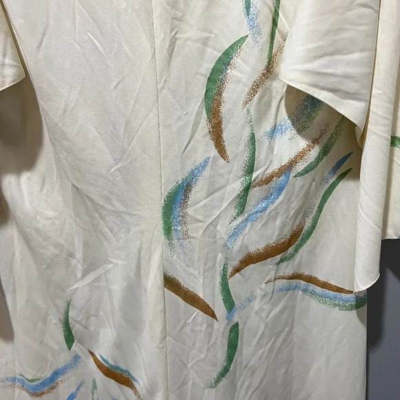 Vtg 7os Womens White Hawaiian Kaftan Summer Midi Dress 14 Elastic Waist String - Picture 16 of 16